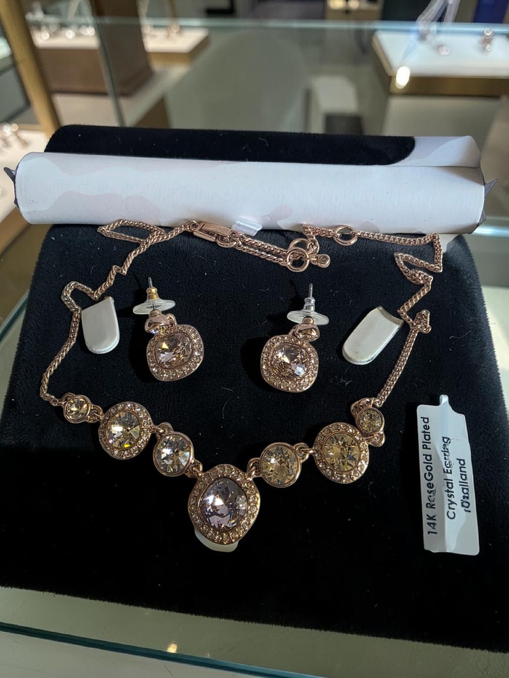 14K Rose Gold Crystal Necklace & Earring Set in Rose Gold